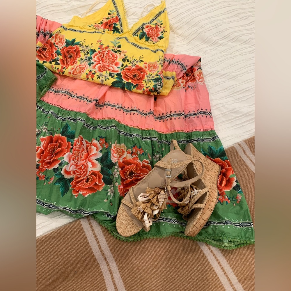 EUC Farm Rio Marisol halter top maximalist flower maxi dress boho tassels Large - Picture 14 of 14